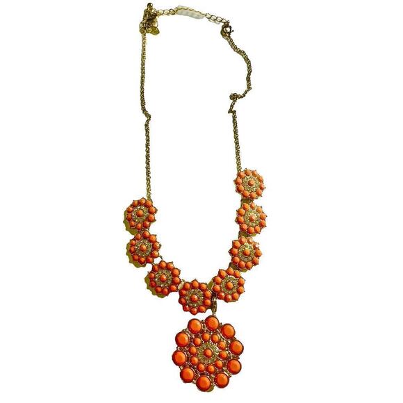 Premier Designs Orange Acrylics Clear Crystal Convertible Necklace Removable Pin - Picture 1 of 8